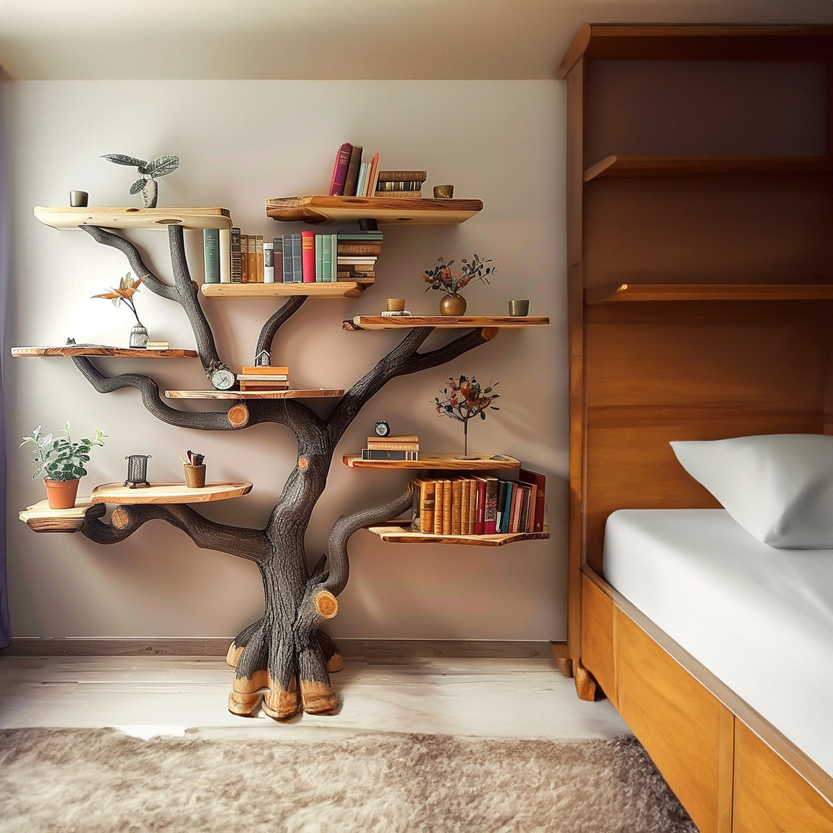 Tree Books Shelf Decor Floating Bookshelf Wall Mount