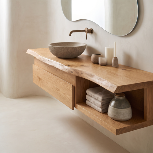 Aurelion Live Edge Solid Wood Floating Bathroom Vanity With Drawers SPA943999