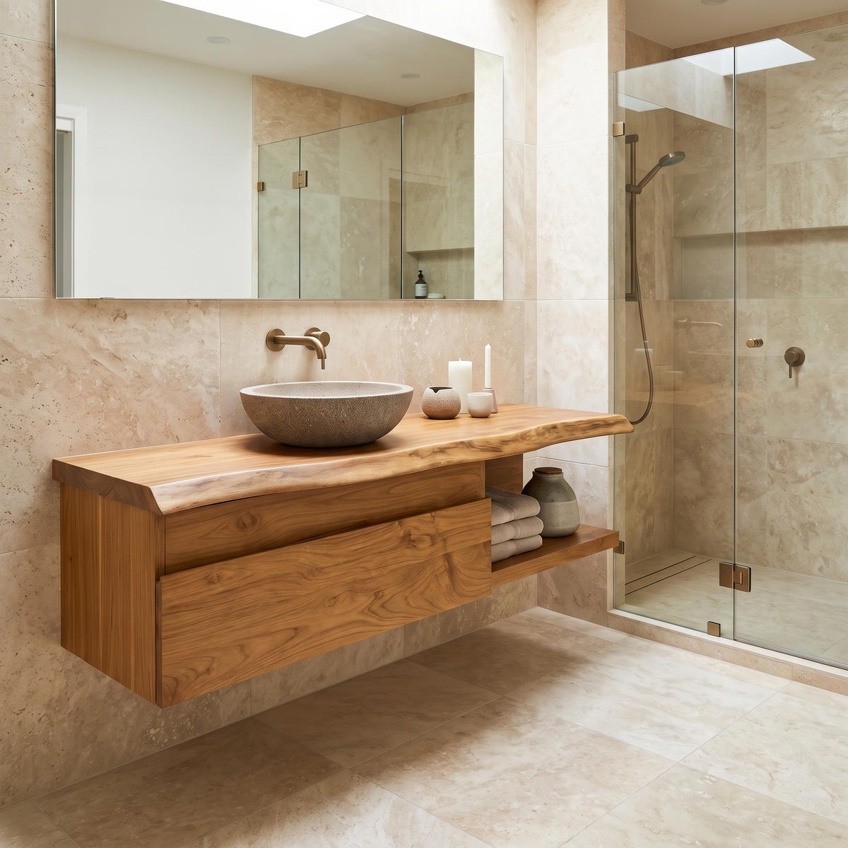 Aurelion Live Edge Solid Wood Floating Bathroom Vanity With Drawers SPA943999