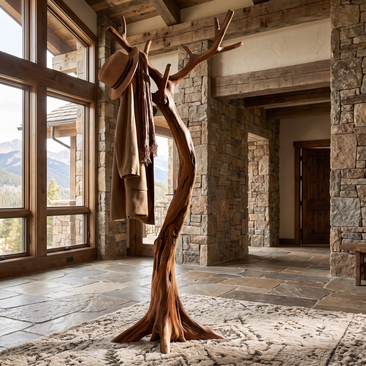 Lunareth Sculpted Solid Wood Tree Coat Rack